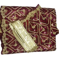 Maroon Net Rumala with sequence work with cut-work border