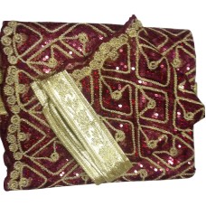 Maroon Net Rumala with sequence work with cut-work border