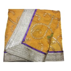 Yellow Heavy Embroidery Rumala Sahib with Purple Border Gota