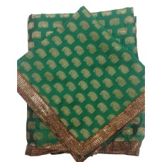 Bottle Green Banarsi Butti Rumala Sahib with Gota Borders