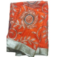 Orange Silk Rumala Sahib with Embroidery and Golden Borders