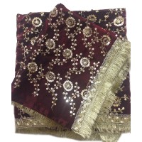 Maroon Satin Rumala Sahib with All Over Sequence Embroidery