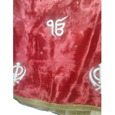 Red Maroon Velvet Rumala Sahib with Patch Work Embroidery