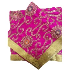 Magenta Silk Rumala Sahib with Heavy Embroidery