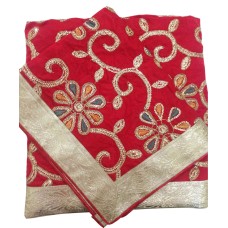 Red Silk Rumala Sahib with Golden Embroidery